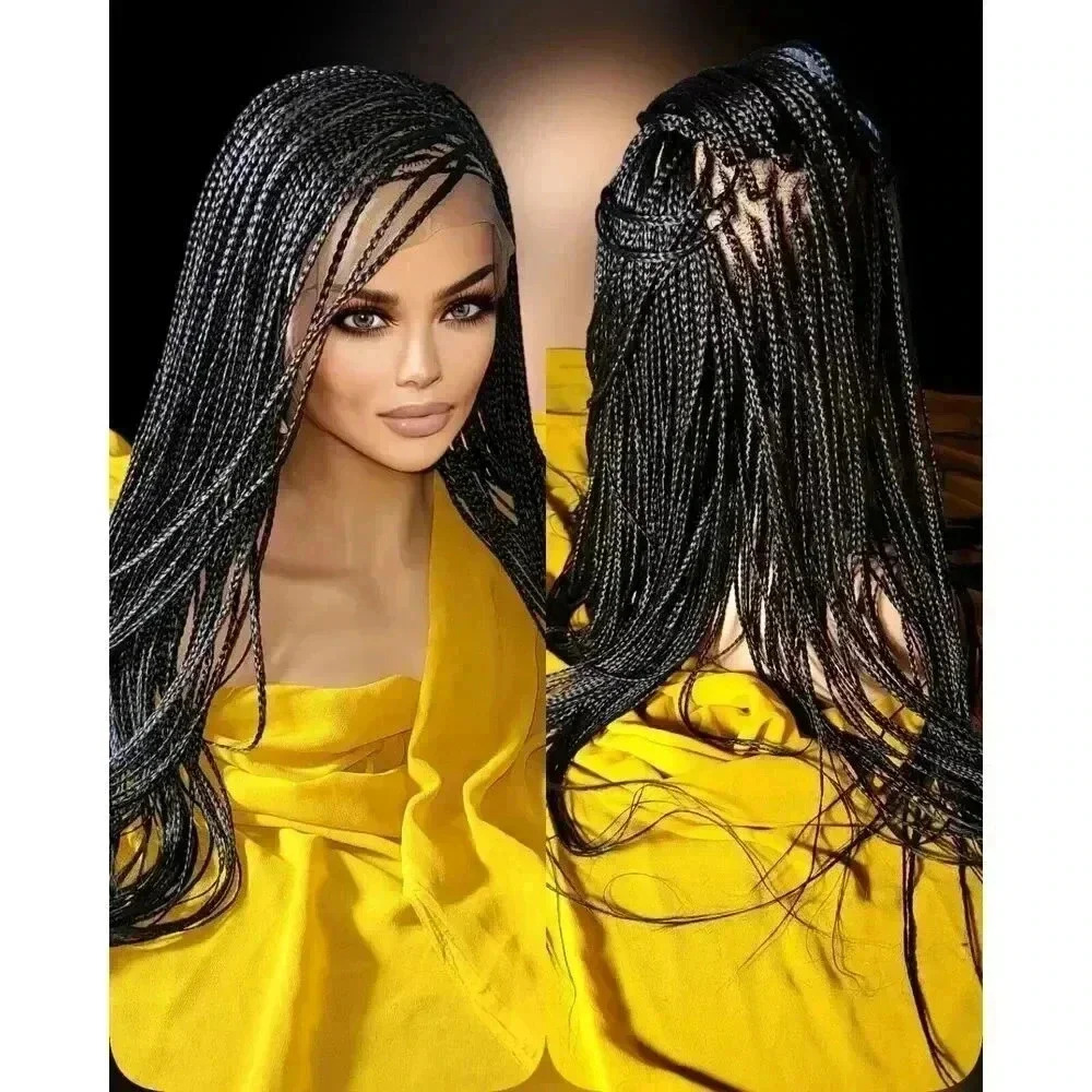 Braided wig: Premium 24" Knotless Box Braids Wig with Full Lace - Black Wig